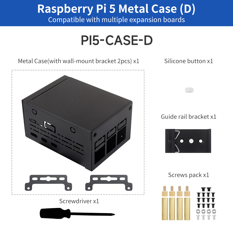 Pi 5 Case - Casing Logam Raspberry Pi 5, Cangkang